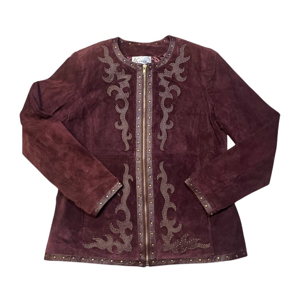 Vintage Maroon Suede Jacket Leather Studded Flame Detailing Whimsygoth Grunge